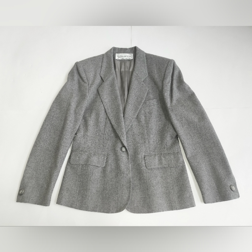 Vintage 1990's Evan-Picone Ladies Wool Lined Dark Gray Blazer Size 10